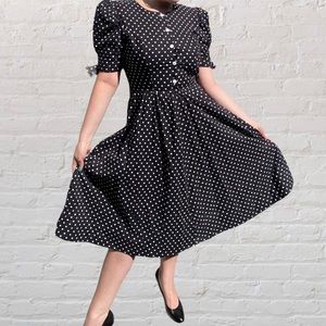 VTG 80s Black & White Polka Dot Dress David Mitchell Size 9/10